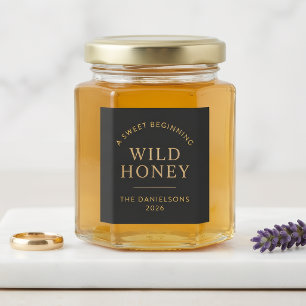 Wedding Favor Honey Jar Bee Themed Gold & Black Square Sticker