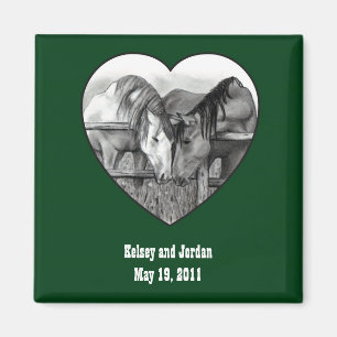 WEDDING FAVOR: HORSES: HITCHED: PENCIL, HEART MAGNET