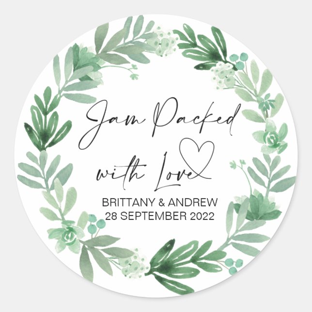 Wedding Favor Jam Packed With Love Succulents Classic Round Sticker (Front)