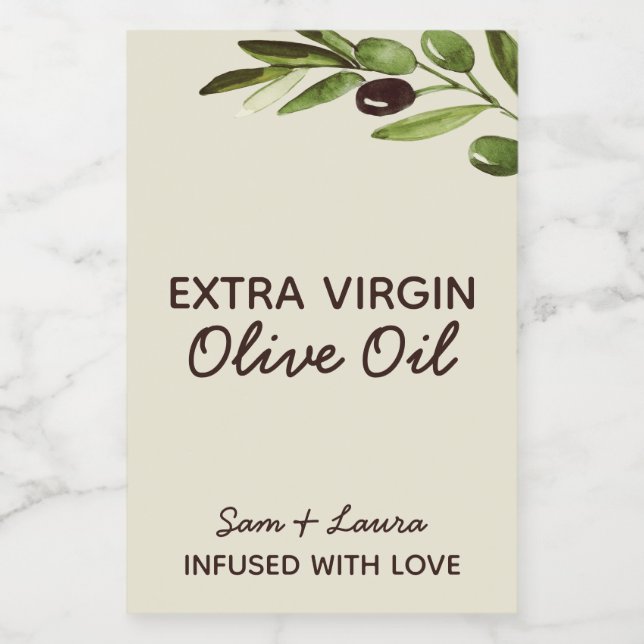 Wedding Favor Olive Oil Modern Rustic Bottle Wine Label (Single Label)