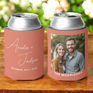 Wedding Favor Photo Terracotta Modern Minimalist  Can Cooler
