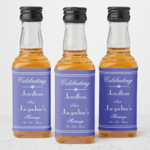 Wedding Favors Classic Script Beautiful Blue Mini  Liquor Bottle Label