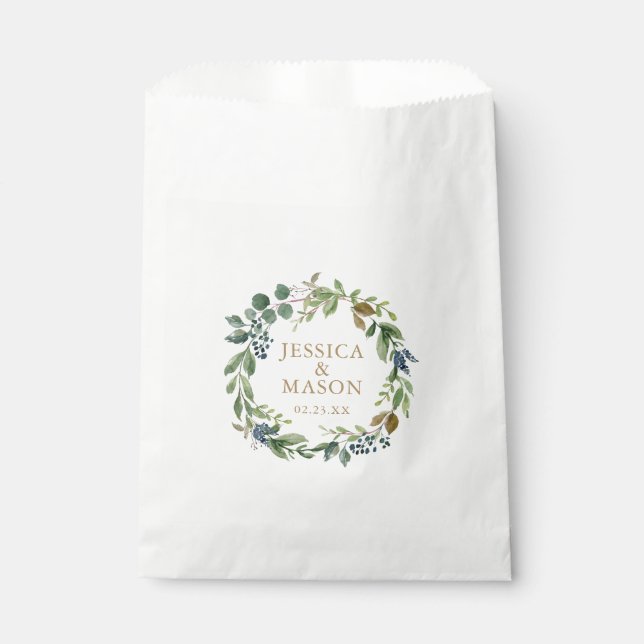 Wedding Favour Bag Greenery Navy Gold (Front)