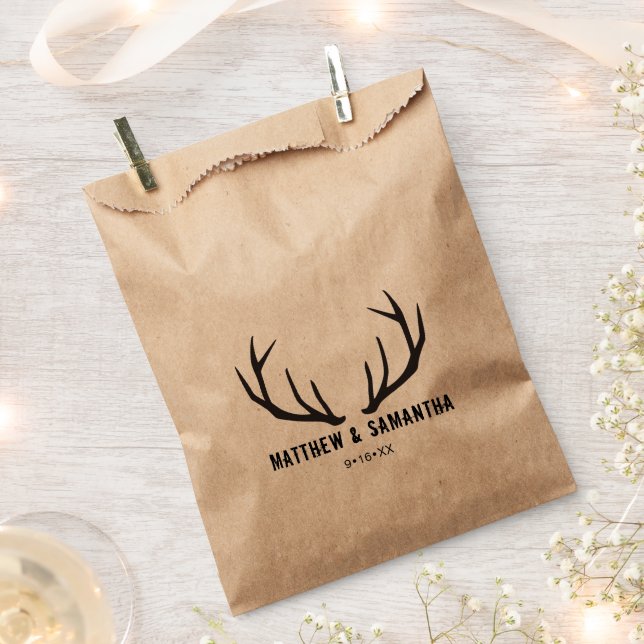 Wedding Favour Bag | Rustic Deer Antler (Clipped)