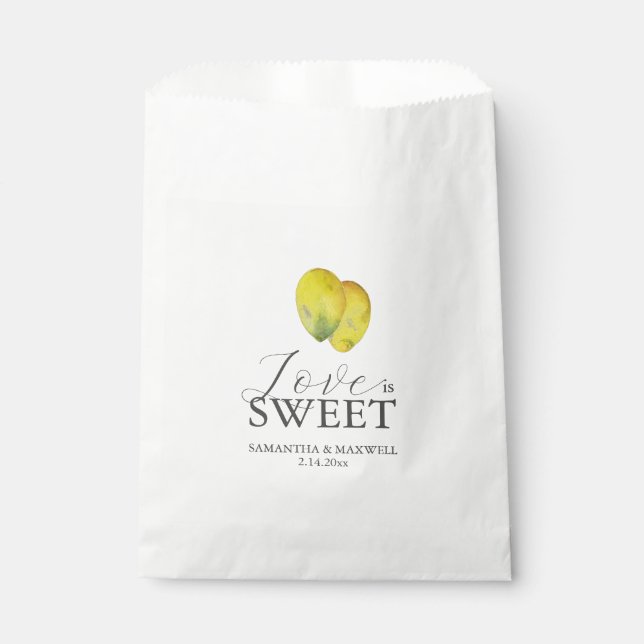 Wedding Favour Bags Love Is Sweet Lemons & Leaves (Front)