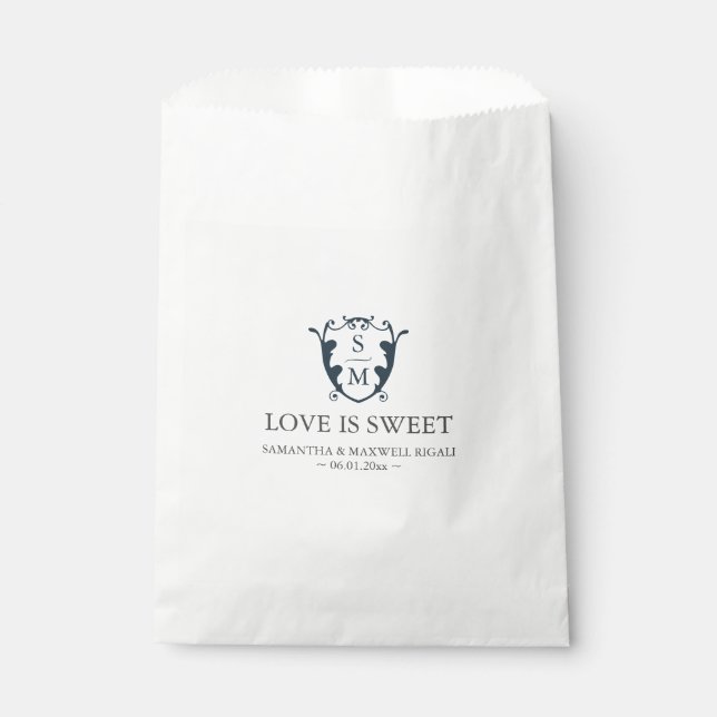 Wedding Favour Bags Monogram Navy Blue (Front)