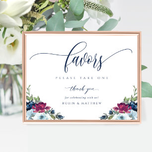 Wedding Favour Berry, Blue, Burgundy Floral Sign
