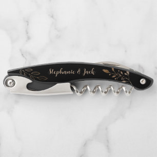 Wedding Favour - Black & Gold Minimalist Corkscrew