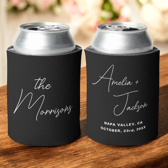 Wedding Favour Black White Modern Minimalist Names Can Cooler (Creator Uploaded)