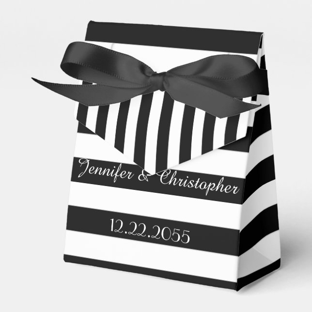 Wedding Favour Box, Black & White Stripes Box (Front Side)