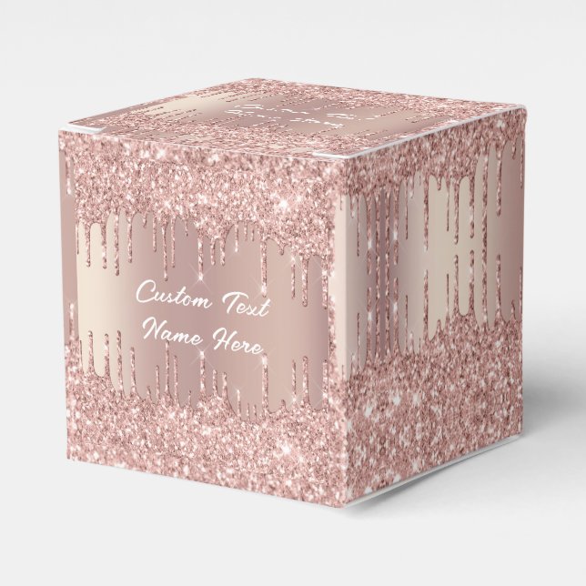 Wedding Favour Box Rose Gold Glitter Custom Text (Front Side)