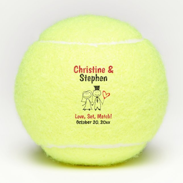 Wedding Favour Bride Groom Cute Cartoon Couple Tennis Balls (Front)