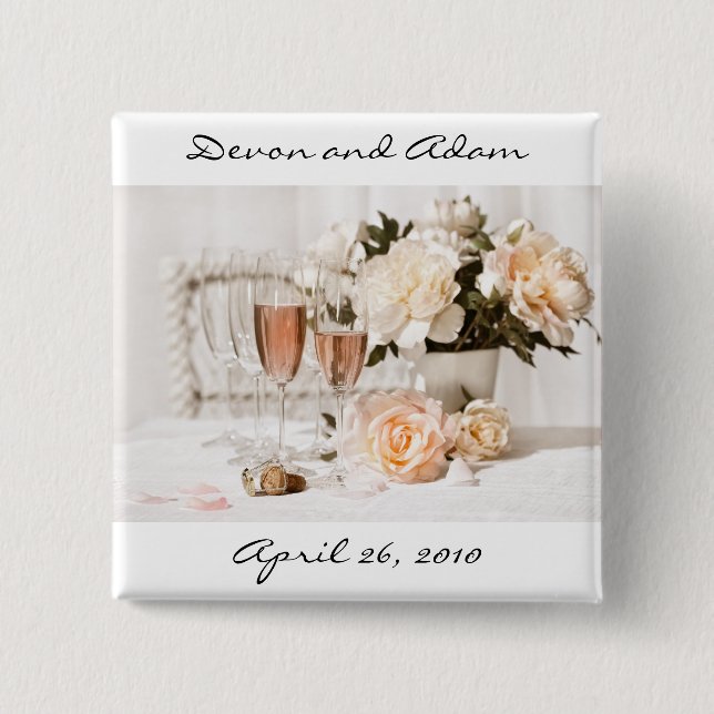 Wedding Favour Button Champagne and Flowers (Front)