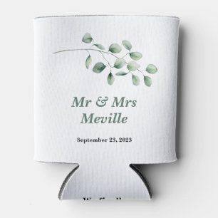 Wedding favour can cooler modern eucalyptus style