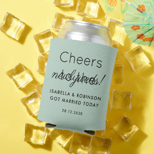 Wedding Favour Cheers to the Newlyweds! Sage Green Can Cooler
