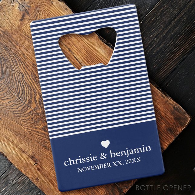 Wedding Favour Custom Bride Groom Date Stripe (Custom Bottle Opener - Card Style)