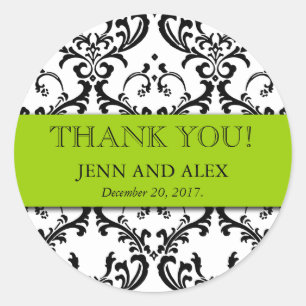 Wedding Favour Damask Thank You Stickers Green