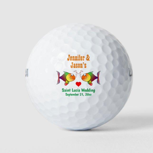Wedding Favour Fish Beach Tropical Destination Golf Balls (Front)