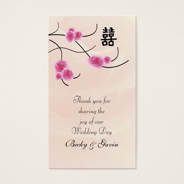 Wedding Favour Gift Tag Double Happiness Cherry Bl (Front)