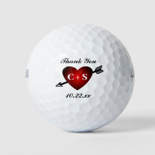 Wedding Favour Heart Initials Monogram Thank You Golf Balls