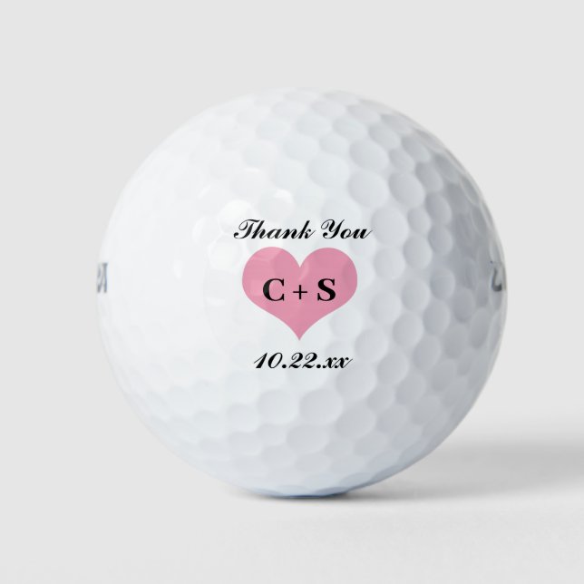 Wedding Favour Heart Initials Monogram Thank You Golf Balls (Front)