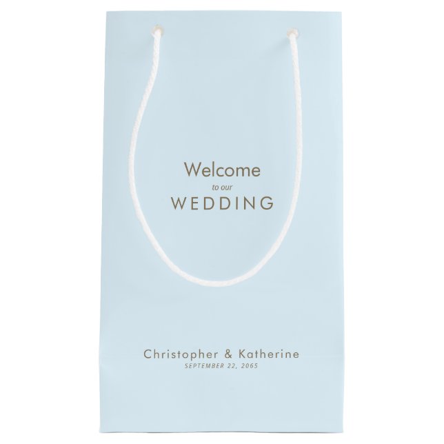 Wedding Favour Ice Blue Names & Date  Small Gift Bag (Front)