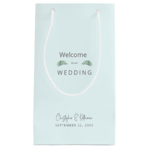 Wedding Favour Ice Blue Tropical Names & Date Small Gift Bag