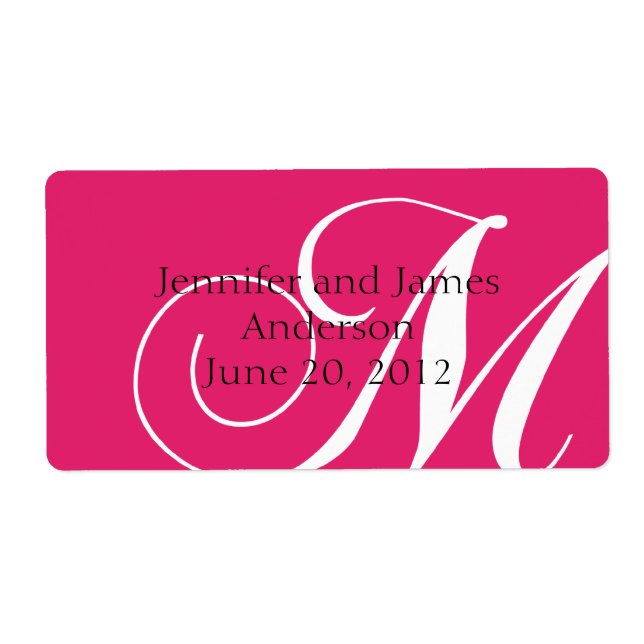 Wedding Favour Labels Pink Monogram M (Front)