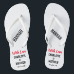Wedding Favour Modern Typography Jandals<br><div class="desc">These modern typography flip flops are a fun thank you favour for any couple who is having their wedding during the summer or a destination wedding at the beach! Personalise with the bride and groom's names, wedding date, and the name of your bridesmaid, groomsman, or honoured guest. You can keep...</div>
