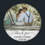 Wedding Favour Modern Typography Photo Thank You Magnet<br><div class="desc">This modern typography photo magnet will make the perfect favour for your wedding!  Personalise with the photo,  names,  and date of your choice.  The text is imposed over a light white bokeh background.</div>