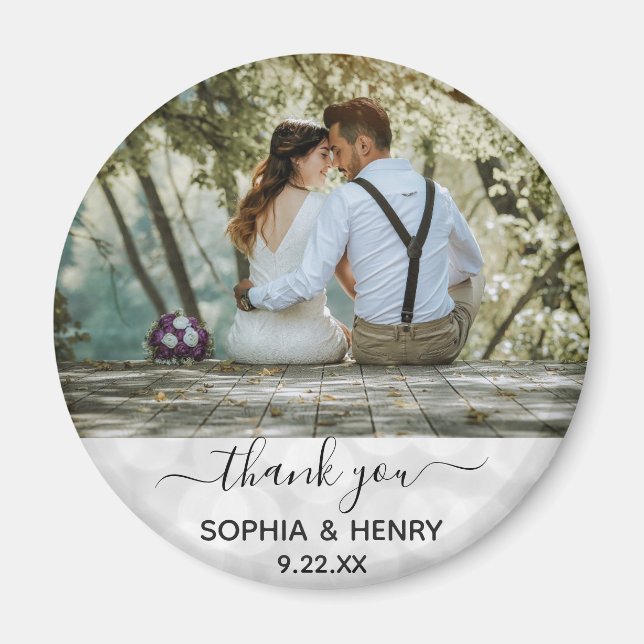 Wedding Favour Modern Typography Photo Thank You Magnet (Front)