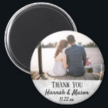 Wedding Favour Modern Typography Photo Thank You Magnet<br><div class="desc">This modern typography photo magnet will make the perfect favour for your wedding!  Personalise with the photo,  names,  and date of your choice.  The names and date are imposed over a light white bokeh background.</div>