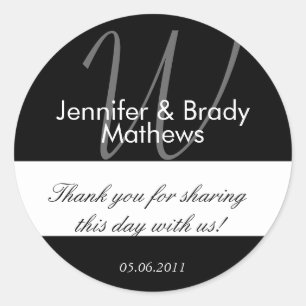 Wedding Favour Monogram W Thank You Sticker