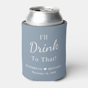 Wedding Favour Monogrammed Dusty Blue Can Cooler