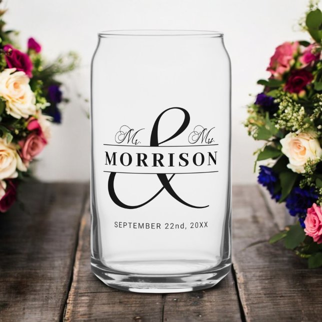 Wedding Favour Mr Mrs Black White Can Glass (Creator Uploaded)