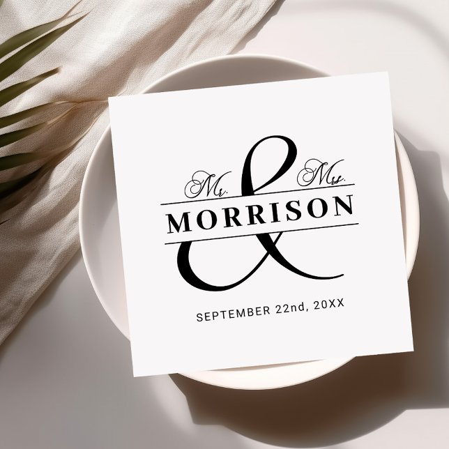 Wedding Favour Mr Mrs Black White Napkin (Creator Uploaded)