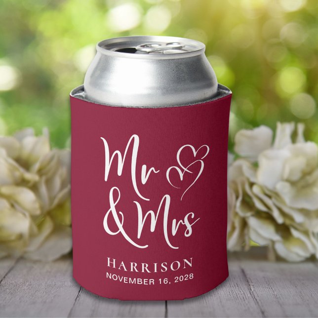 Wedding Favour Mr Mrs Burgundy Can Cooler (Creator Uploaded)