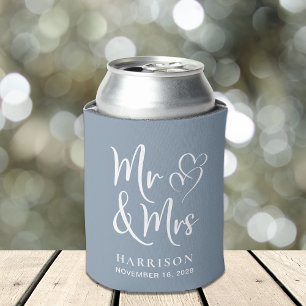 Wedding Favour Mr Mrs Dusty Blue Can Cooler