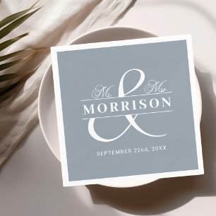Wedding Favour Mr Mrs Dusty Blue Napkin