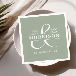 Wedding Favour Mr Mrs Sage Green Napkin