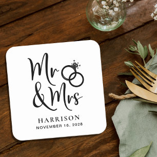 Wedding Favour Mr Mrs Square Paper Coaster