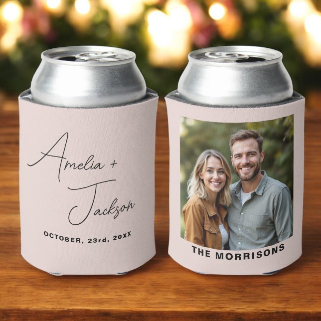 Wedding Favour Photo Blush Pink Modern Minimalist  Can Cooler (Creator Uploaded)