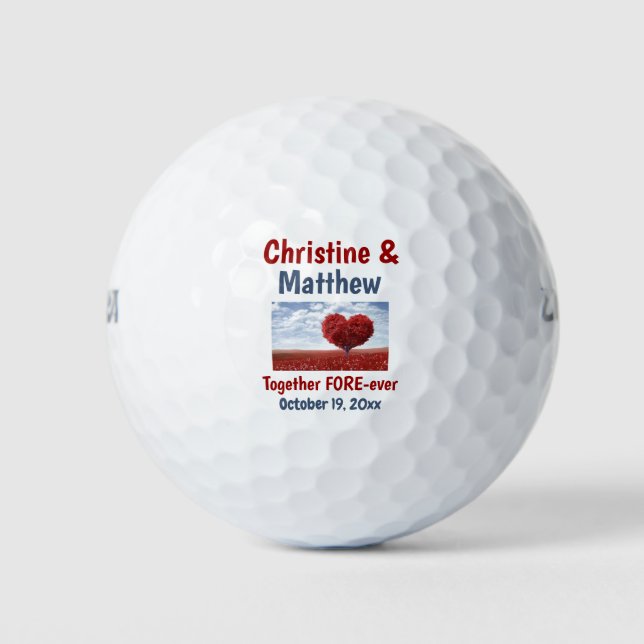 Wedding Favour Red Heart Tree Love Forever Golf Balls (Front)