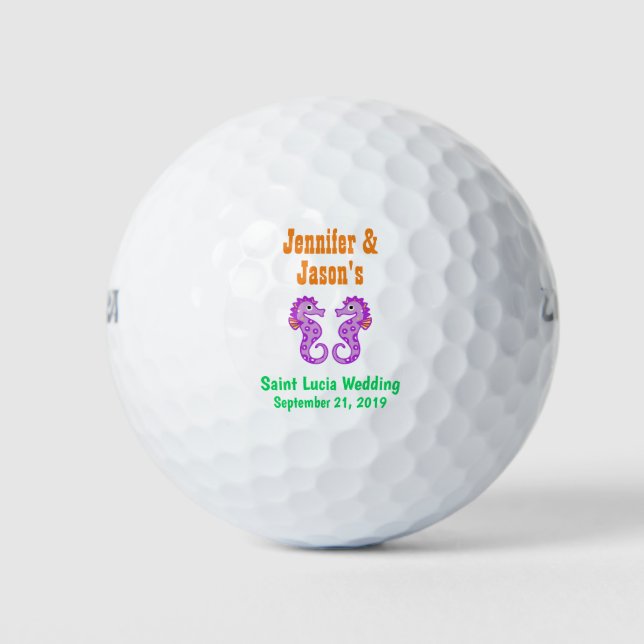 Wedding Favour Seahorse Beach Tropical Destination Golf Balls (Front)
