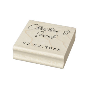 wedding favour simple elegant modern names classic rubber stamp