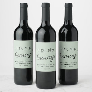 Wedding Favour Sip Sip Hooray Sage Green Wine Label