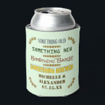 Wedding Favour Something Brewed Personalised Beer  Can Cooler<br><div class="desc">These pretty, custom wedding foam can coolers have a rustic, vintage look in shades of brown, blue, green and golden with a light green background. The text reads, "Something Old / Something New / Something Barley / Something Brewed." Below that, the bride and groom can add their names and their...</div>