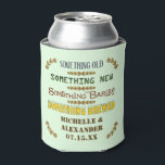 Wedding Favour Something Brewed Personalised Beer  Can Cooler<br><div class="desc">These pretty, custom wedding foam can coolers have a rustic, vintage look in shades of brown, blue, green and golden with a light green background. The text reads, "Something Old / Something New / Something Barley / Something Brewed." Below that, the bride and groom can add their names and their...</div>