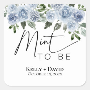 Wedding Favour Stickers Mint to Be Blue Square