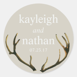 Wedding Favour Stickers Rustic Antlers Custom Name